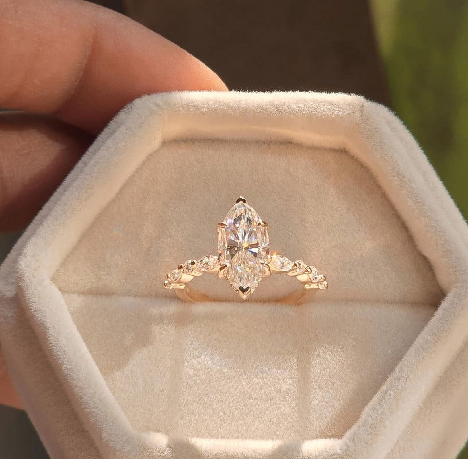 solitaire jewels 2CT Marquise Moissanit Hidden Halo Engagement Ring For Women, 14K Rose Gold