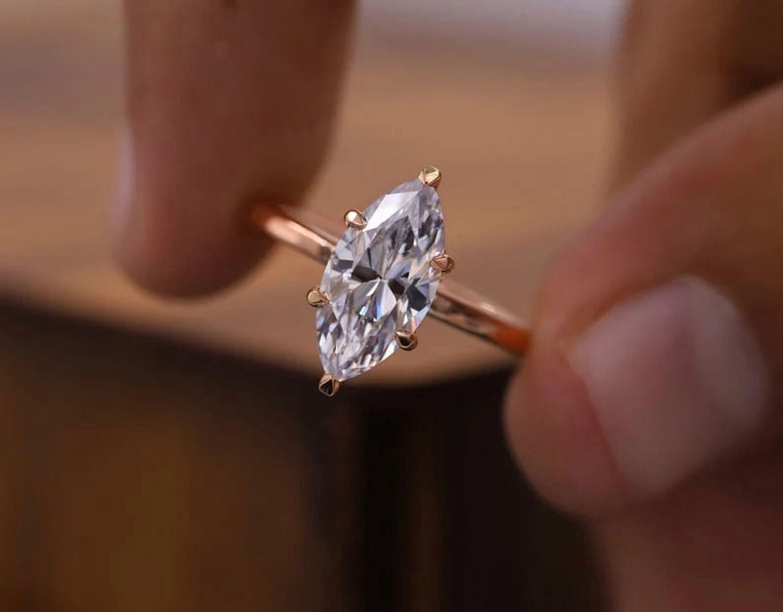 solitaire jewels 2CT Marquise Moissanite Hidden Halo Engagement Ring For Women, 10K Rose Gold