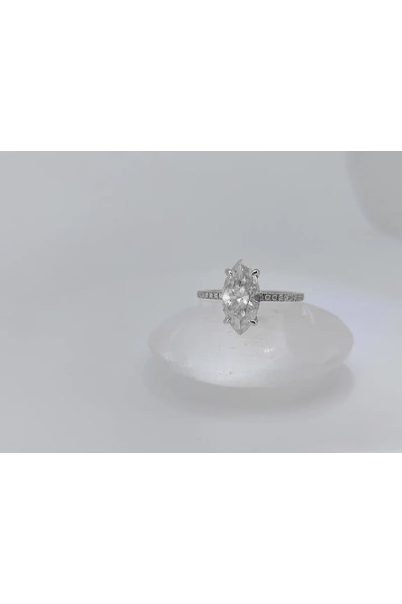 2CT Marquise Moissanite Hidden Halo Engagement Ring For Women, 14K White Gold