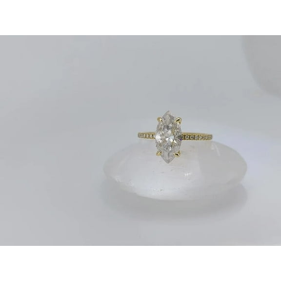 solitaire jewels 2CT Marquise Moissanite Hidden Halo Engagement Ring For Women, 14K Yellow Gold