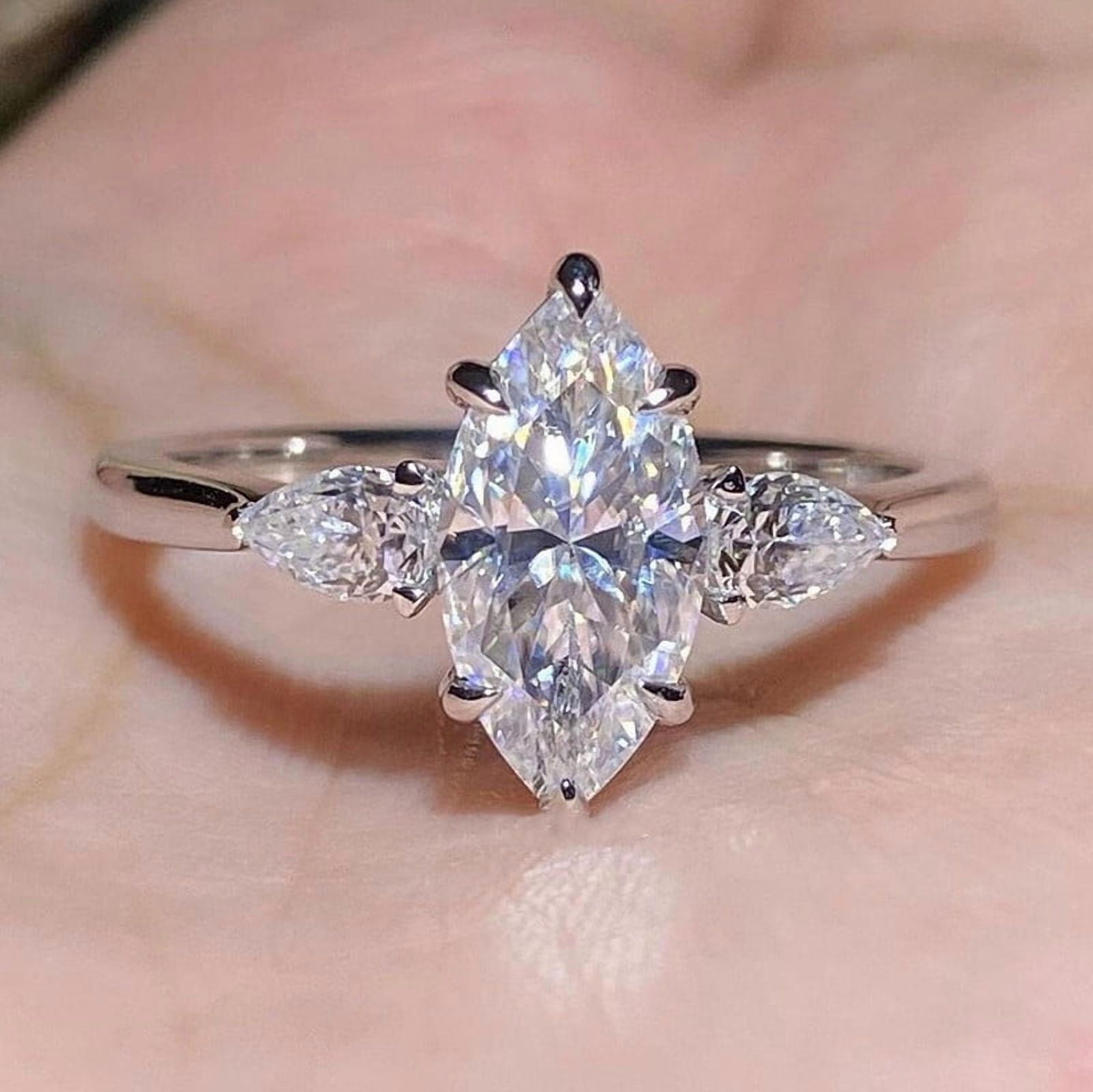 solitaire jewels 2CT Marquise With Side Pear 3 stone Engagement Ring For Women, 14K Yellow Gold