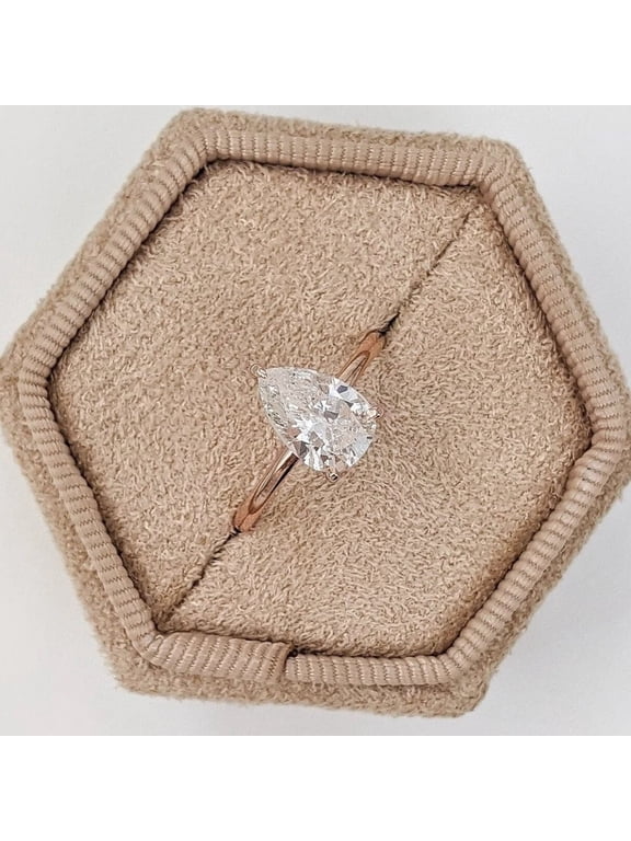 2CT Pear Moissanite Solitaire Engagement Ring For Women, 14K Rose Gold