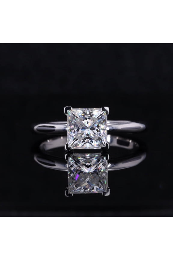 2CT Princess Moissanite Solitaire Engagement Ring For Women, 18K White Gold