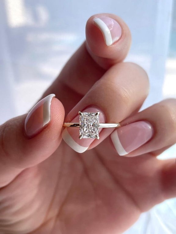 2CT Radiant Moissanite Hidden Halo Engagement Ring For Women, 14K White Gold Plated Over Silver, D Color VVS Clarity