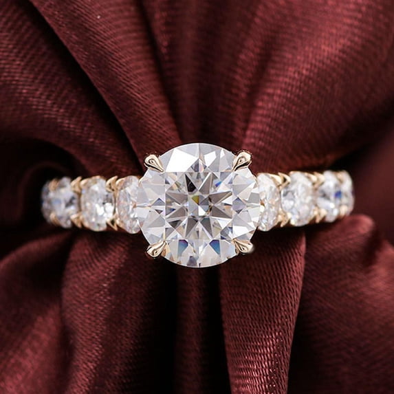 solitaire jewels 2CT Round Moissanite Engagement Ring For Women, 10K Yellow Gold