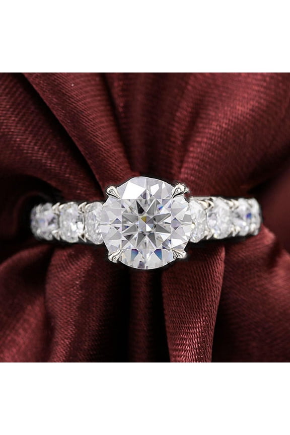 2CT Round Moissanite Engagement Ring For Women, 18K White Gold