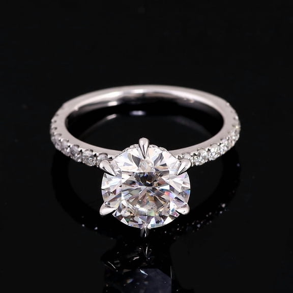 solitaire jewels 2CT Round Moissanite Hidden Halo Engagement Ring For Women, 10K White Gold