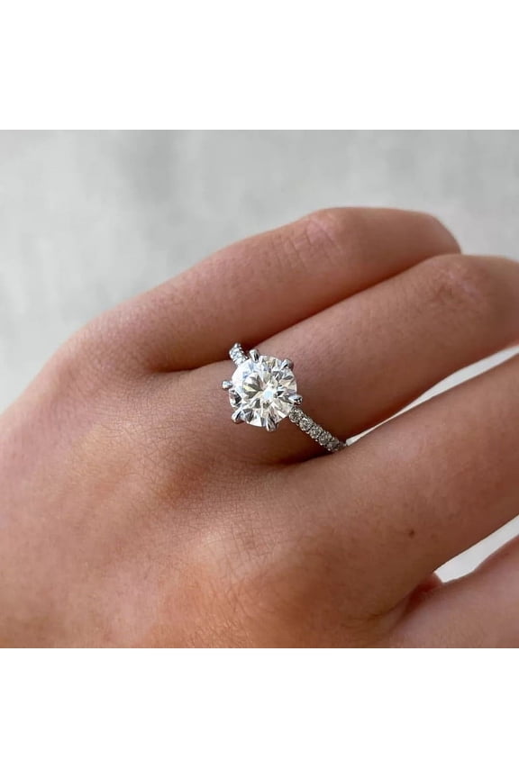 2CT Round Mossanit Solitaire Engagement Ring For Women, 18K White Gold