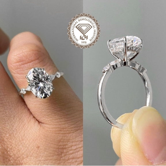 solitaire jewels 3.0CT IGI Certified Oval Lab Grown Diamond Hidden Halo Engagement Ring For Women, 10K White Gold, EF Color VS Clarity