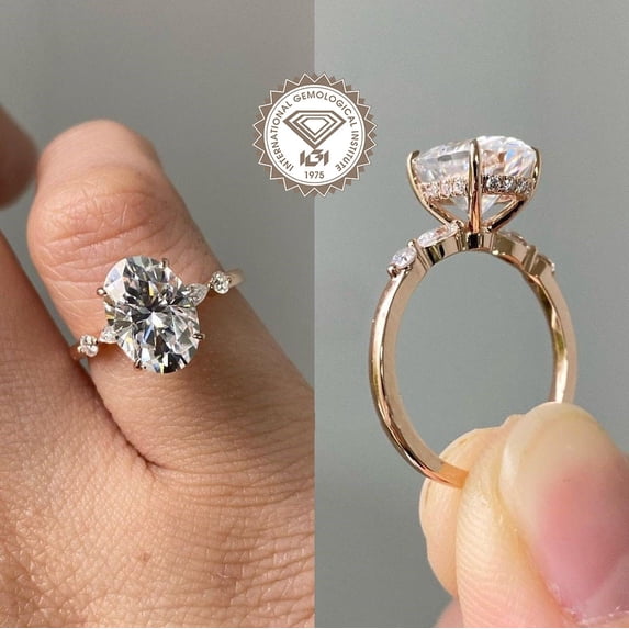 solitaire jewels 3.0CT IGI Certified Oval Lab Grown Diamond Hidden Halo Engagement Ring For Women, 14K Rose Gold, EF Color VS Clarity
