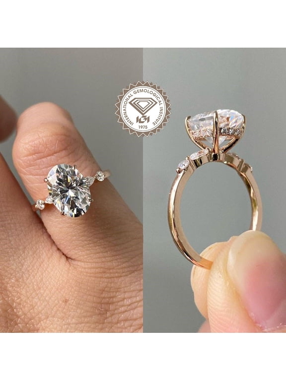 3.0CT IGI Certified Oval Lab Grown Diamond Hidden Halo Engagement Ring For Women, 14K Rose Gold, EF Color VS Clarity