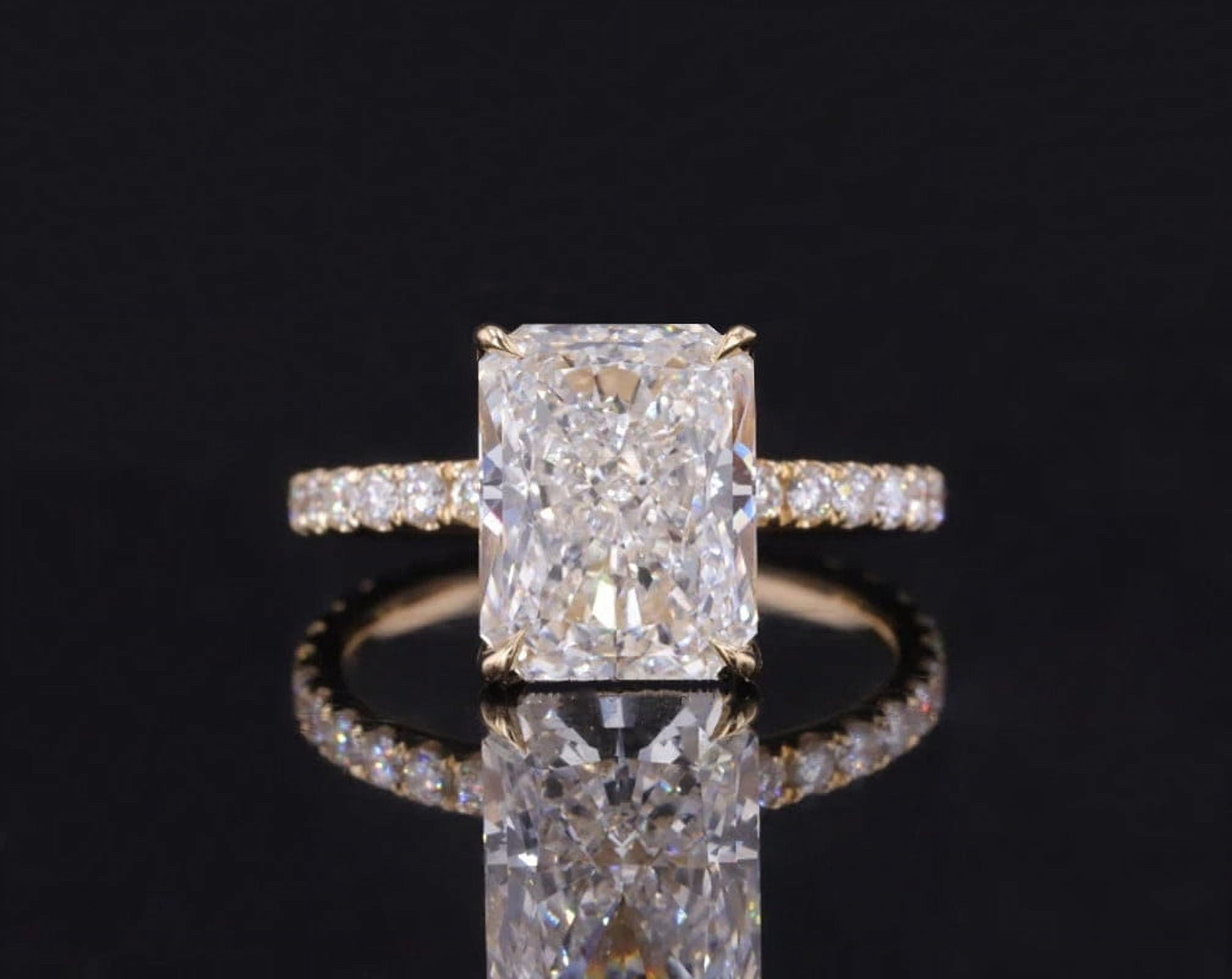 solitaire jewels 3.5CT Radiant Moissanite Hidden Halo Engagement Ring For Women, 14K Yellow Gold