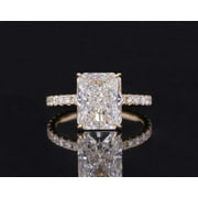 SOLITAIRE JEWELS 3.5CT Radiant Moissanite Hidden Halo Engagement Ring For Women, 14K Yellow Gold