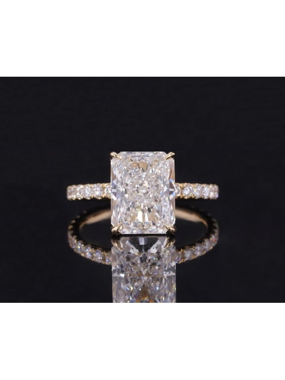 3.5CT Radiant Moissanite Hidden Halo Engagement Ring For Women, 18K Yellow Gold