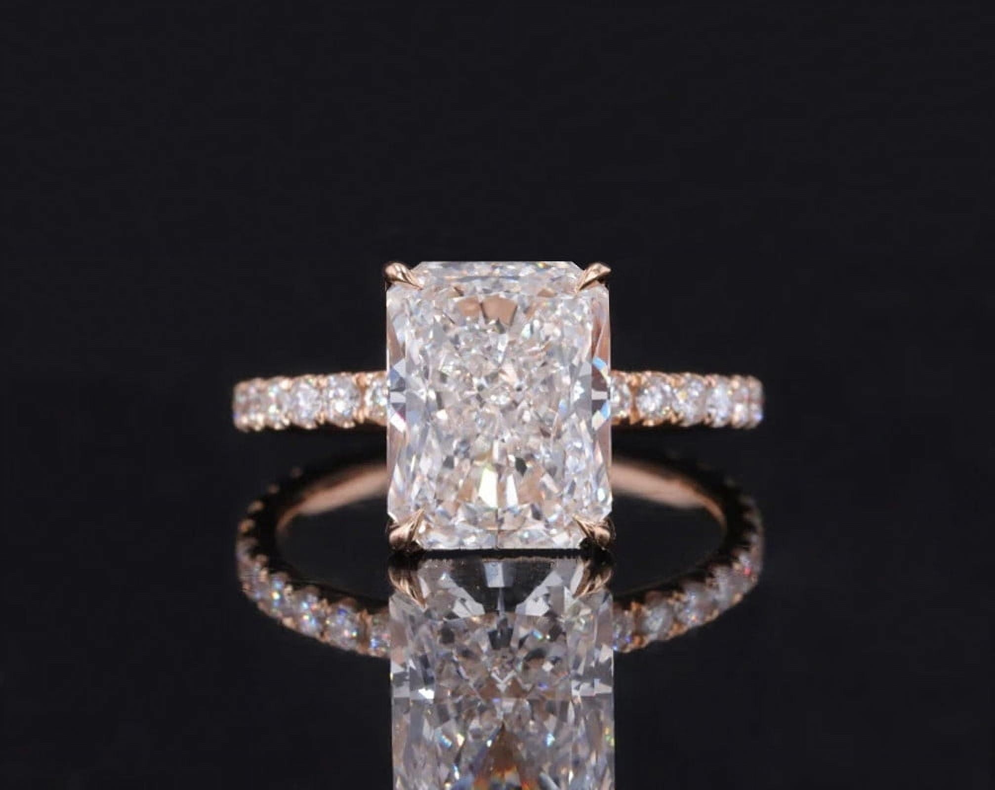 solitaire jewels 3.5CT Radiant Moissanite Hidden Halo Engagement Ring For Women, 18K Rose Gold