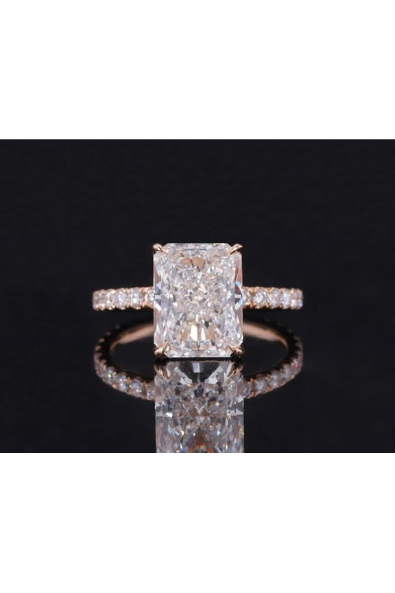3.5CT Radiant Moissanite Hidden Halo Engagement Ring For Women, 10K Rose Gold