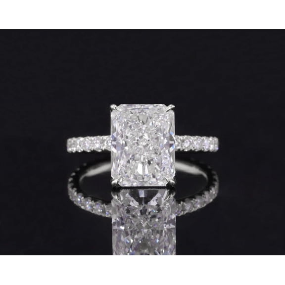 solitaire jewels 3.5CT Radiant Moissanite Hidden Halo Engagement Ring For Women, 14K White Gold Plated Over Silver, D Color VVS Clarity