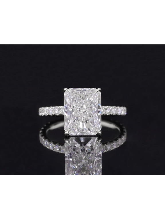3.5CT Radiant Moissanite Hidden Halo Engagement Ring For Women, 14K White Gold Plated Over Silver, D Color VVS Clarity