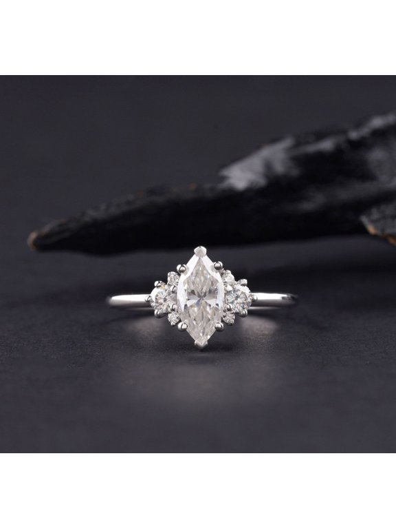 Art Deco Marquise Moissanite Engagement Ring For Women, 3CT, 14K White Gold