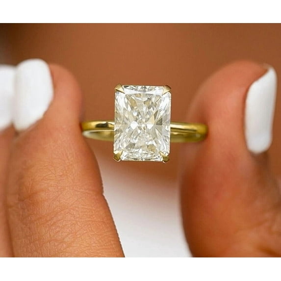 solitaire jewels 3.5CT Radiant Moissanite Solitaire Engagement Ring For Women, 14K Yellow Gold