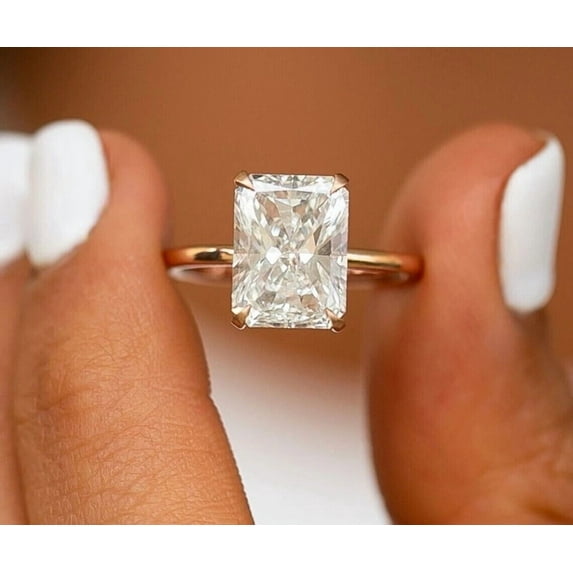 solitaire jewels 3.5CT Radiant Moissanite Solitaire Engagement Ring For Women, 18K Rose Gold