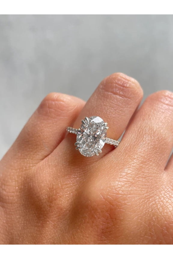 3.5TCW Oval Moissanite Hidden Halo Engagement Ring For Women, 10K White Gold