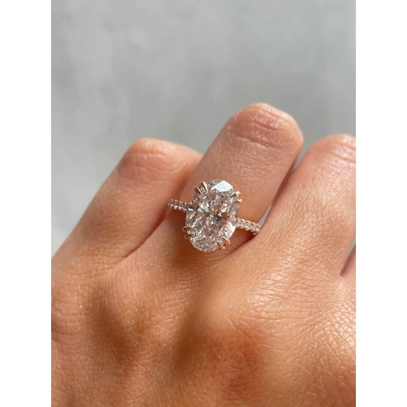 solitaire jewels 3.5TCW Oval Moissanite Hidden Halo Engagement Ring For Women, 18K Rose Gold