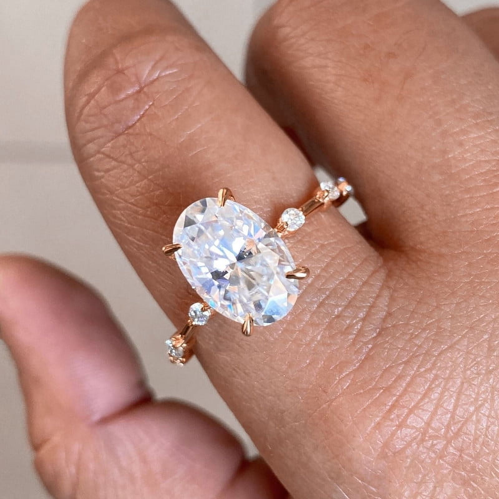 solitaire jewels 3.75CT Oval Moissanite Hidden Halo Engagement Ring For Women, 10K Rose Gold