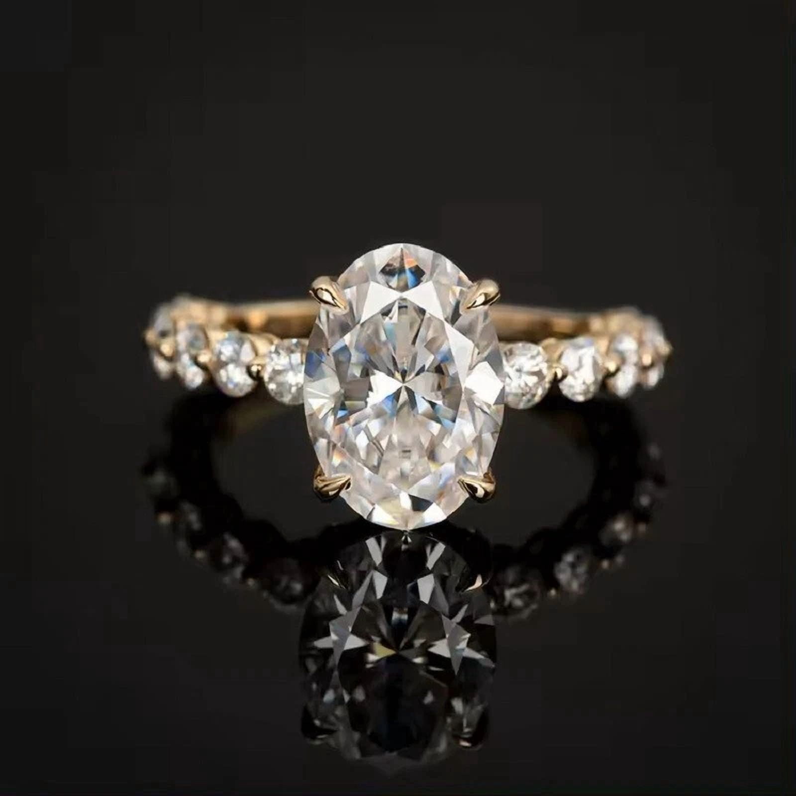 solitaire jewels 3.75CT Oval Moissanite Hidden Halo Engagement Ring For Women, 10K Yellow Gold