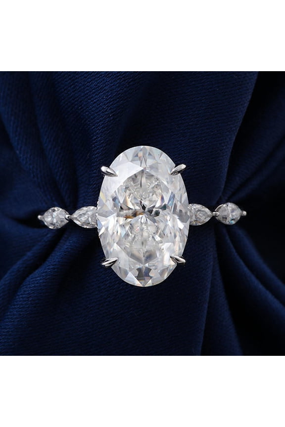 3.75CT Oval Moissanite Hidden Halo Engagement Ring For Women, 14K White Gold