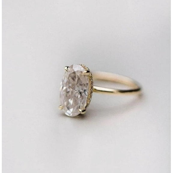 solitaire jewels 3.75CT Oval Moissanite Hidden Halo Engagement Ring For Women, 14K Yellow Gold