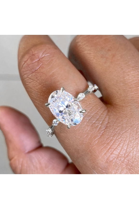 3.75CT Oval Moissanite Hidden Halo Engagement Ring For Women, 18K White Gold