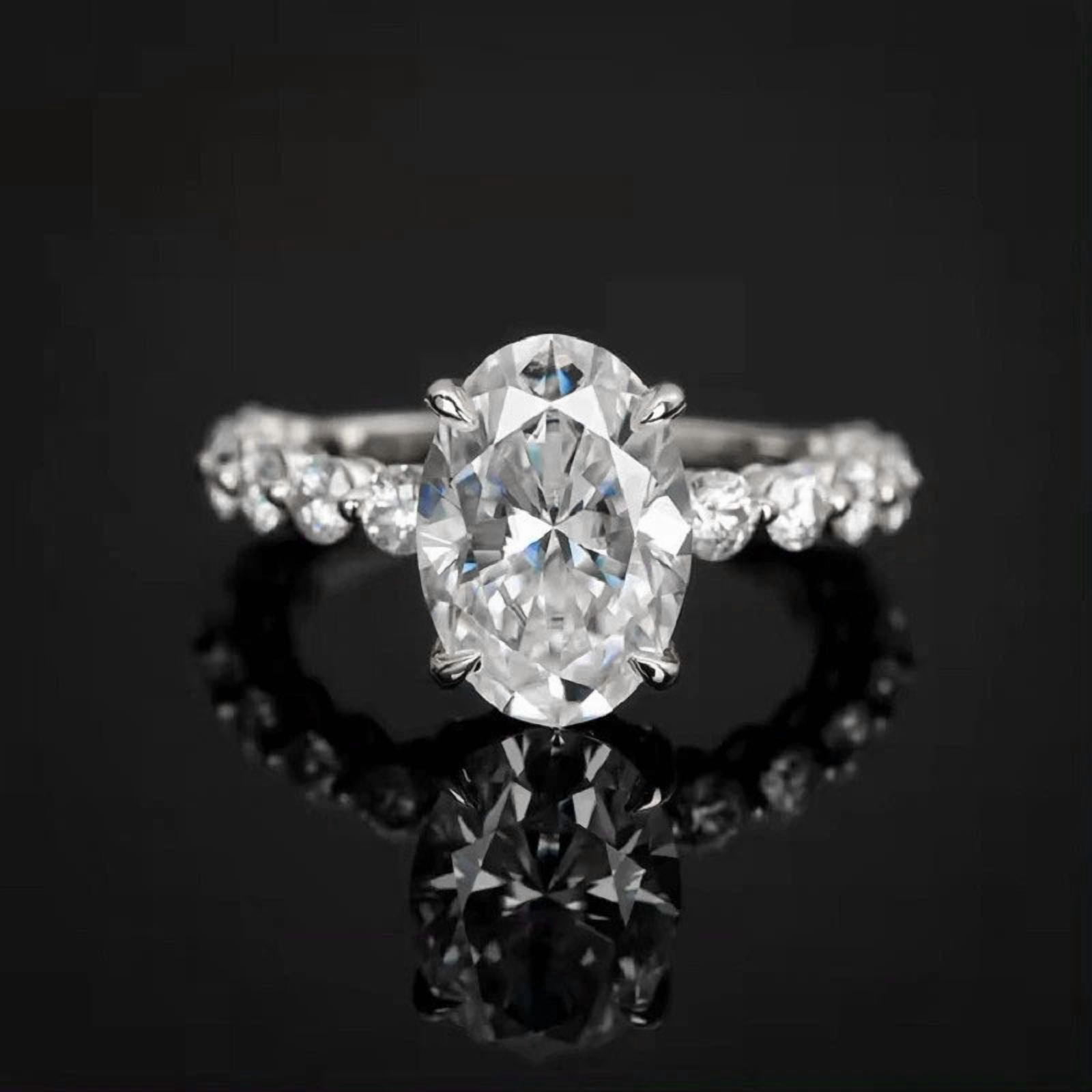 solitaire jewels 3.75CT Oval Moissanite Hidden Halo Engagement Ring For Women, 18K White Gold