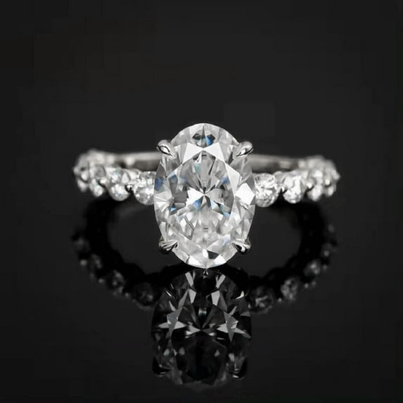 solitaire jewels 3.75CT Oval Moissanite Hidden Halo Engagement Ring For Women, 18K White Gold