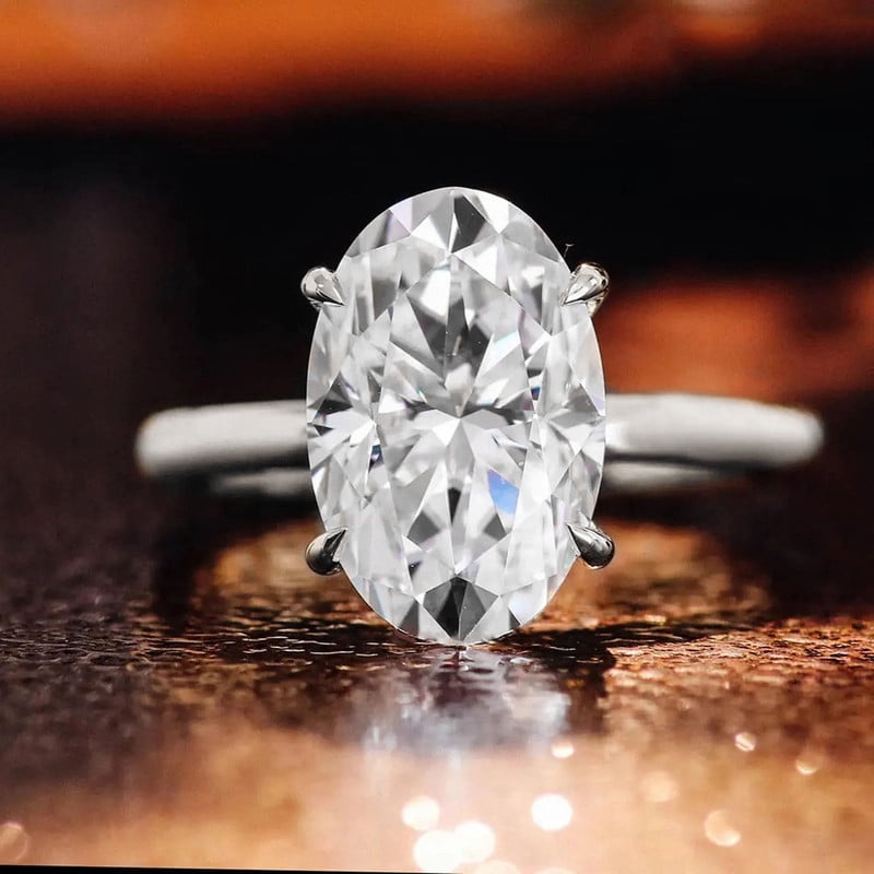 solitaire jewels 3.75CT Oval Moissanite Solitaire Engagement Ring For Women, 10K White Gold