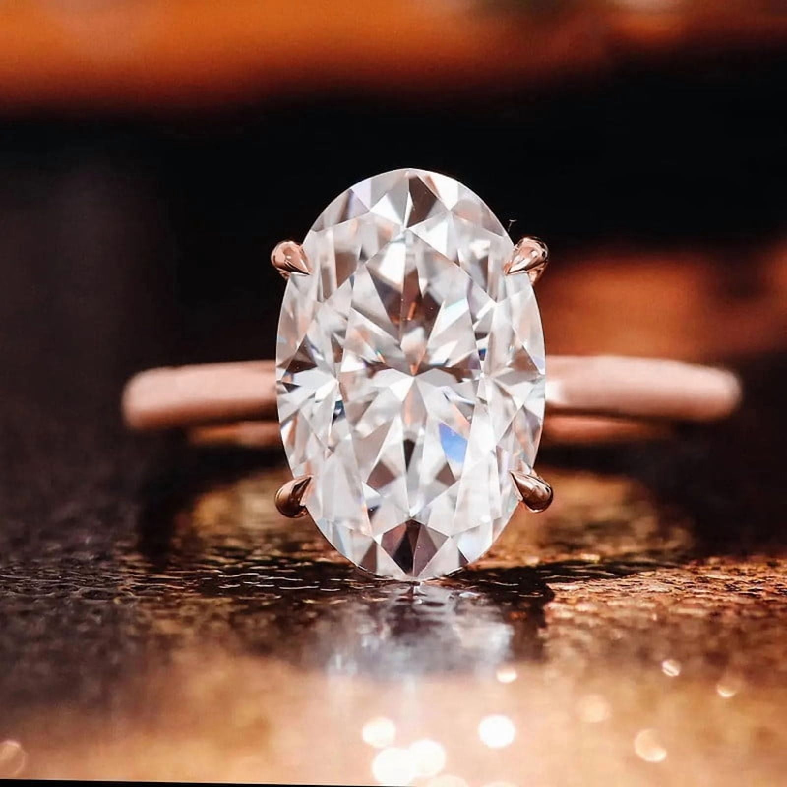 solitaire jewels 3.75CT Oval Moissanite Solitaire Engagement Ring For Women, 14K Rose Gold