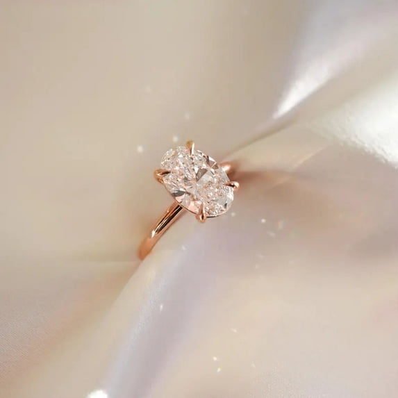 solitaire jewels 3.75CT Oval Moissanite Solitaire Engagement Ring For Women, 14K Rose Gold