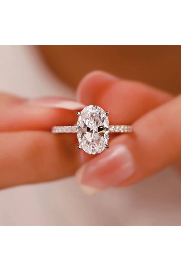 3.75CT Oval Mossanit Solitaire Engagement Ring For Women, 10K White Gold