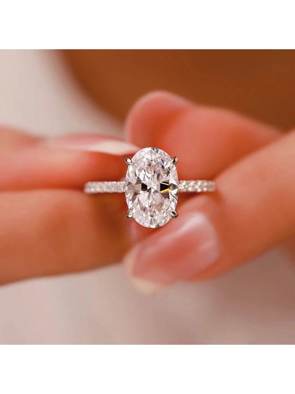 3.75CT Oval Mossanit Solitaire Engagement Ring For Women, 10K Yellow Gold