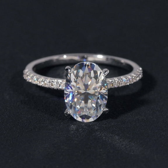 solitaire jewels 3.75CT Oval Mossanit Solitaire Engagement Ring For Women, 14K White Gold