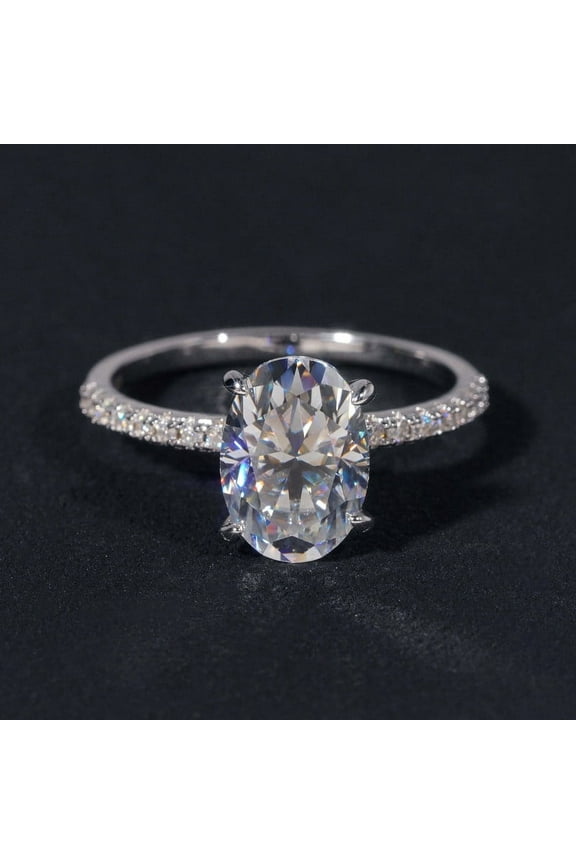 3.75CT Oval Mossanit Solitaire Engagement Ring For Women, 18K White Gold