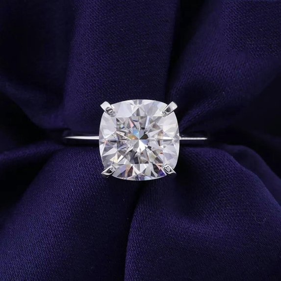 solitaire jewels 3CT Cushion Moissanite Solitaire Engagement Ring For Women, 14K Yellow Gold