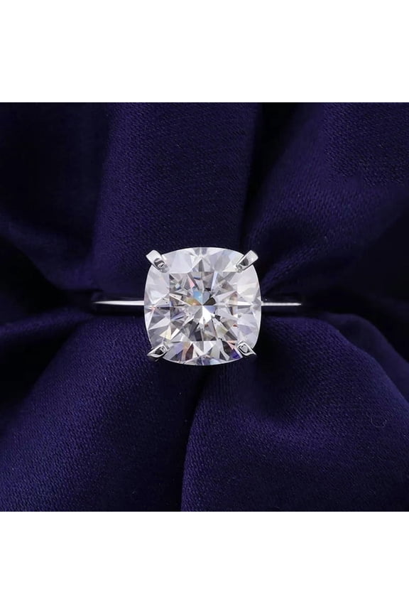 3CT Cushion Moissanite Solitaire Engagement Ring For Women, 18K White Gold