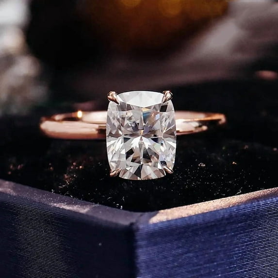 solitaire jewels 3CT Elongated Cushion Moissanite Hidden Halo Engagement Ring For Women, 14K Rose Gold