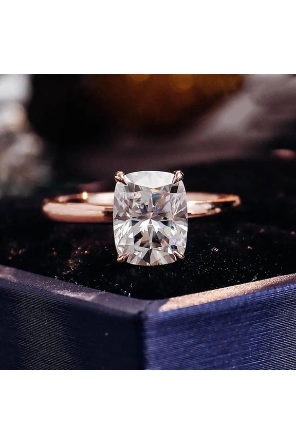 3CT Elongated Cushion Moissanite Hidden Halo Engagement Ring For Women, 18K Rose Gold