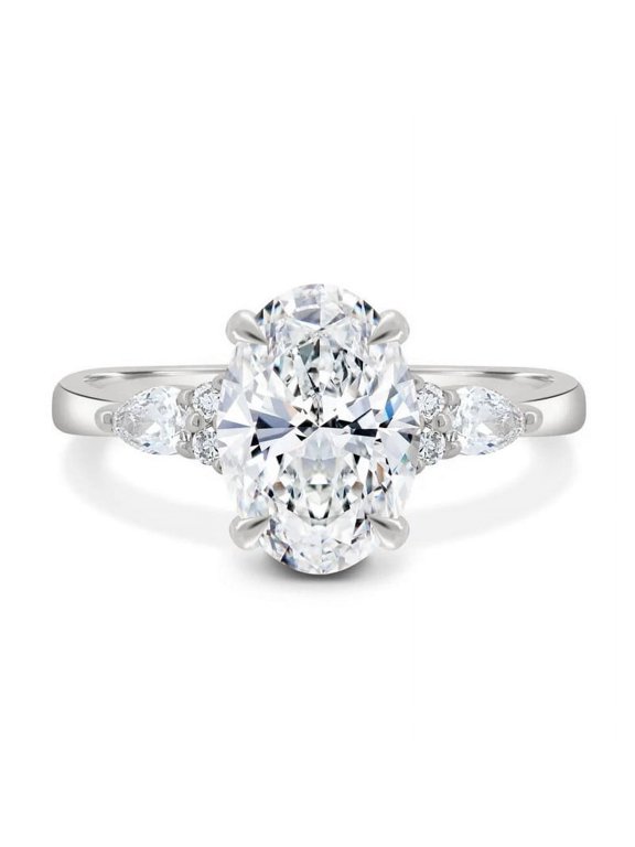 2.5CT Muse setting Oval Moissanite Engagement Ring For Women, 10K White Gold