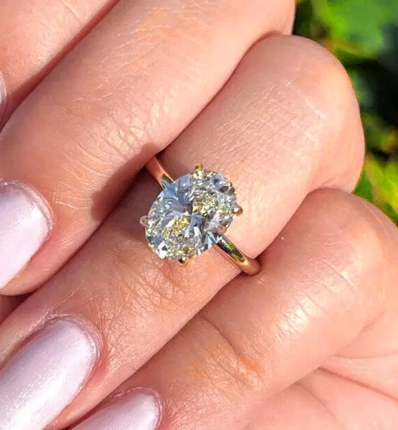 solitaire jewels 3CT Oval Halo Moissanite Engagement Ring For Women, 10K Yellow Gold