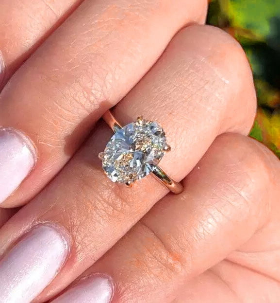 solitaire jewels 3CT Oval Halo Moissanite Engagement Ring For Women, 18K Rose Gold