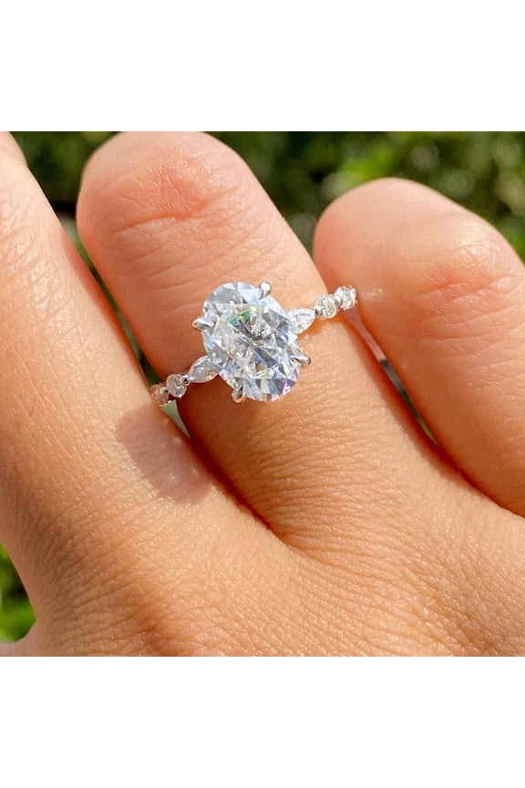 3CT Oval Moissanite Hidden Halo Engagement Ring For Women, 10K White Gold