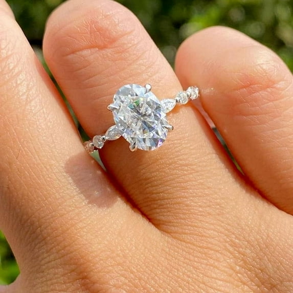 solitaire jewels 3CT Oval Moissanite Hidden Halo Engagement Ring For Women, 14K Yellow Gold